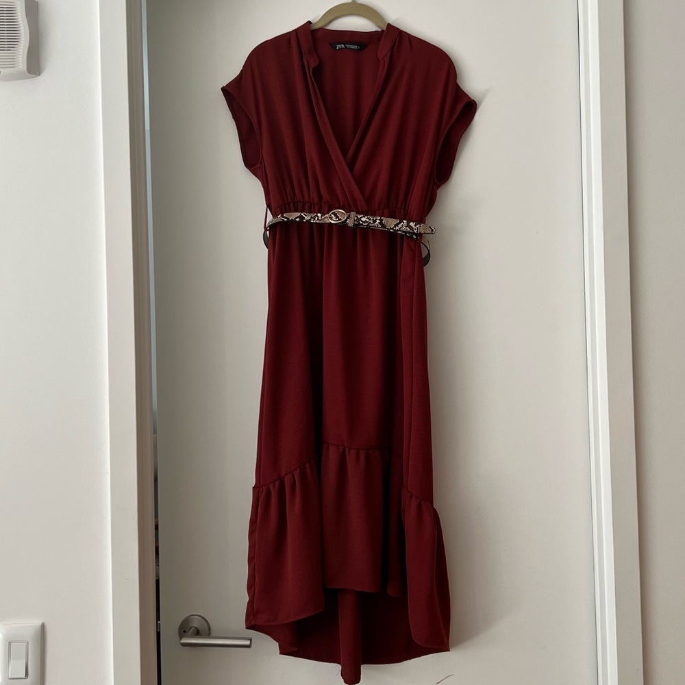 Red Zara high low midi dress